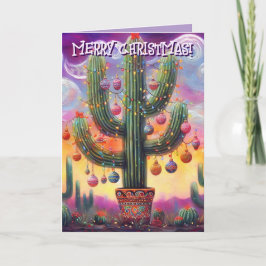 Kerstmis in de woestijn Zuidwest Saguaro Cactus Feestdagen Kaart