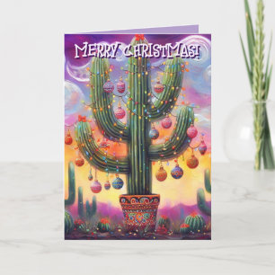 Kerstmis in de woestijn Zuidwest Saguaro Cactus Feestdagen Kaart