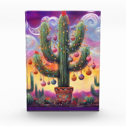 Kerstmis in de woestijn Zuidwest Saguaro Cactus Fotoblokken (Voorkant)