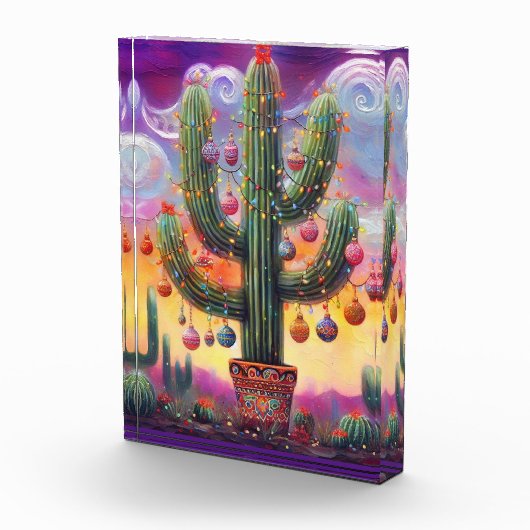 Kerstmis in de woestijn Zuidwest Saguaro Cactus Fotoblokken (Rechts)