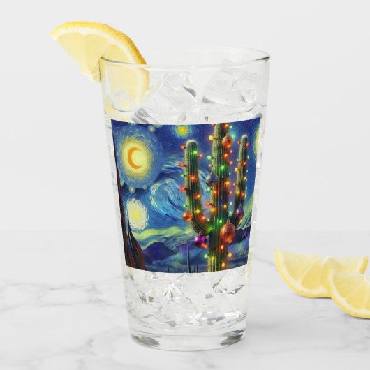 Kerstmis in de woestijn Zuidwest Saguaro Cactus Glas (Voorkant ijs)