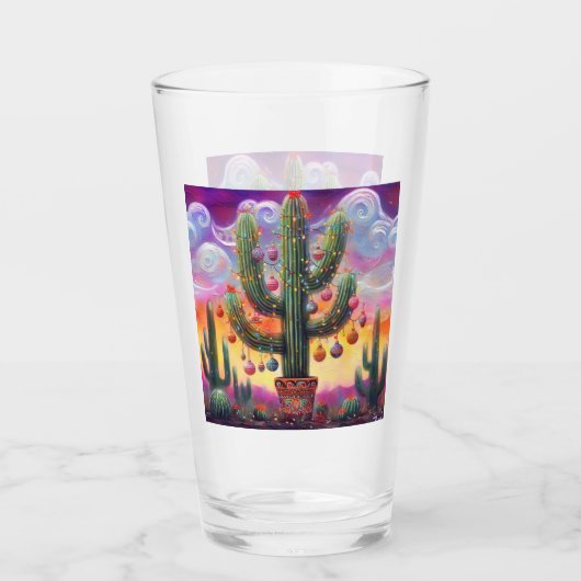Kerstmis in de woestijn Zuidwest Saguaro Cactus Glas (Voorkant)
