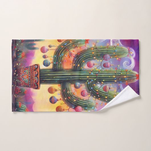 Kerstmis in de woestijn Zuidwest Saguaro Cactus Handdoek (Handdoek)