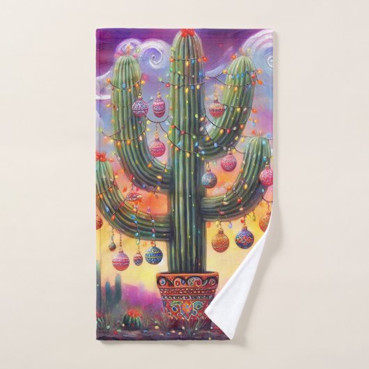 Kerstmis in de woestijn Zuidwest Saguaro Cactus Handdoek (Handdoek)