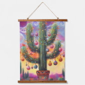Kerstmis in de woestijn Zuidwest Saguaro Cactus Hangend Wandkleed (Voorkant)