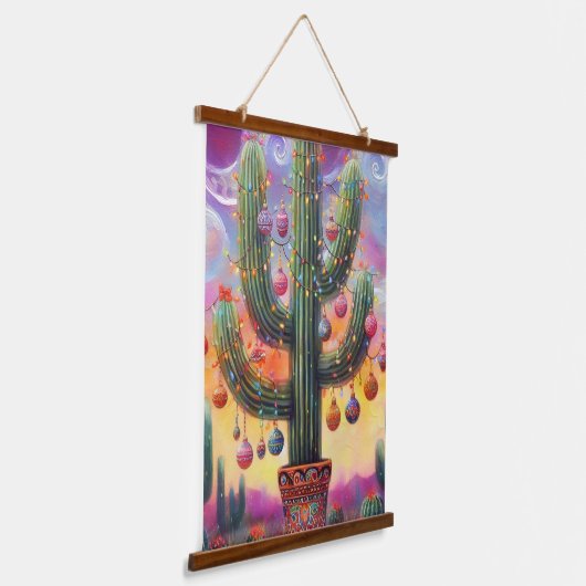 Kerstmis in de woestijn Zuidwest Saguaro Cactus Hangend Wandkleed (Gebogen)