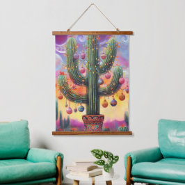 Kerstmis in de woestijn Zuidwest Saguaro Cactus Hangend Wandkleed