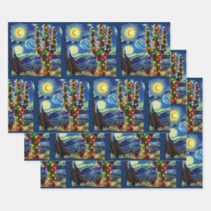 Kerstmis in de woestijn Zuidwest Saguaro Cactus Inpakpapier Vel