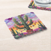 Kerstmis in de woestijn Zuidwest Saguaro Cactus Kartonnen Onderzetters (Gebogen)