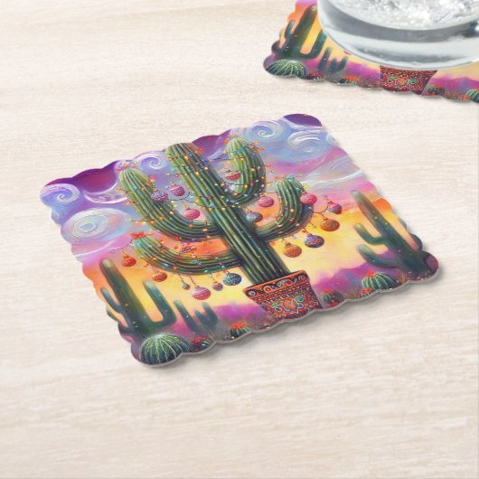 Kerstmis in de woestijn Zuidwest Saguaro Cactus Kartonnen Onderzetters (Gebogen)