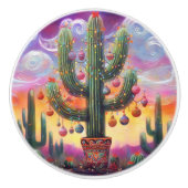 Kerstmis in de woestijn Zuidwest Saguaro Cactus Keramische Knop (Voorkant)