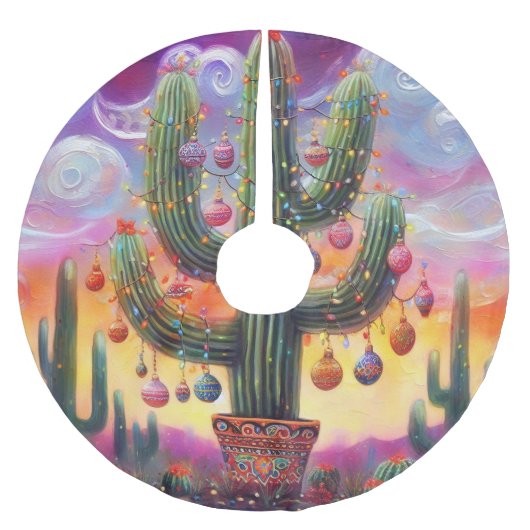 Kerstmis in de woestijn Zuidwest Saguaro Cactus Kerstboom Rok (Voorkant)