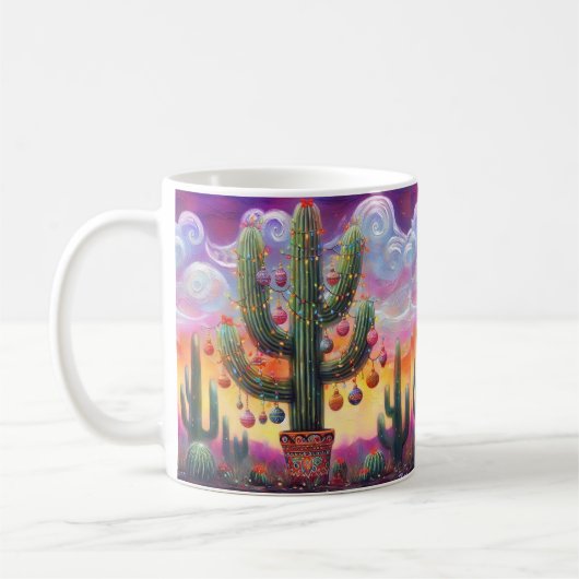 Kerstmis in de woestijn Zuidwest Saguaro Cactus Koffiemok (Links)