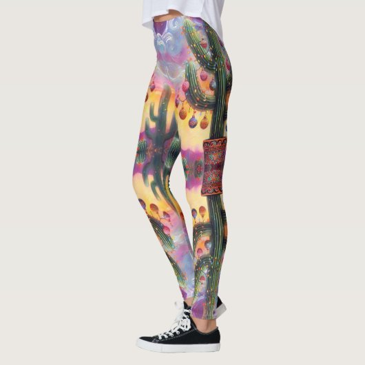 Kerstmis in de woestijn Zuidwest Saguaro Cactus Leggings (Links)