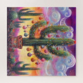 Kerstmis in de woestijn Zuidwest Saguaro Cactus Legpuzzel (Horizontaal)