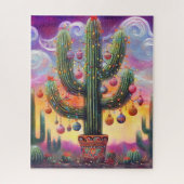Kerstmis in de woestijn Zuidwest Saguaro Cactus Legpuzzel (Verticaal)