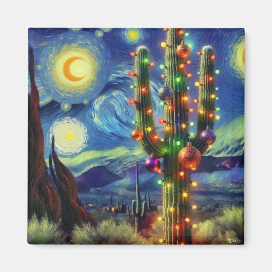 Kerstmis in de woestijn Zuidwest Saguaro Cactus Magneet (Voorkant)