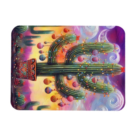 Kerstmis in de woestijn Zuidwest Saguaro Cactus Magneet (Horizontaal)