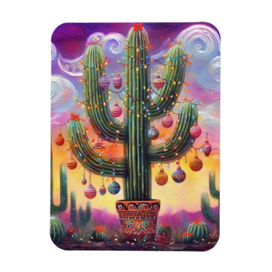 Kerstmis in de woestijn Zuidwest Saguaro Cactus Magneet (Verticaal)