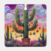 Kerstmis in de woestijn Zuidwest Saguaro Cactus Metalen Ornament (Achterkant)