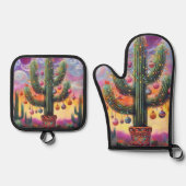 Kerstmis in de woestijn Zuidwest Saguaro Cactus Ovenwant & Pannenlap Set (Voorkant)