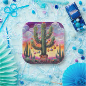 Kerstmis in de woestijn Zuidwest Saguaro Cactus Papieren Bordje (Feest)