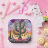 Kerstmis in de woestijn Zuidwest Saguaro Cactus Papieren Bordje (Feest)