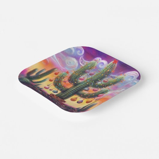 Kerstmis in de woestijn Zuidwest Saguaro Cactus Papieren Bordje (Gebogen)