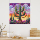 Kerstmis in de woestijn Zuidwest Saguaro Cactus Poster (Keuken)