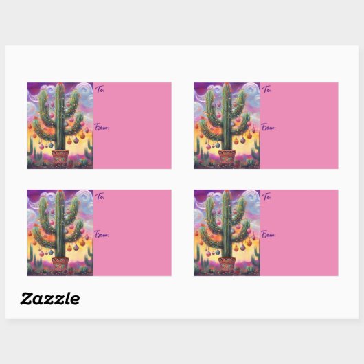 Kerstmis in de woestijn Zuidwest Saguaro Cactus Rechthoekige Sticker (Vel)