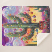 Kerstmis in de woestijn Zuidwest Saguaro Cactus Sherpa Deken (Voorkant (horizontaal))