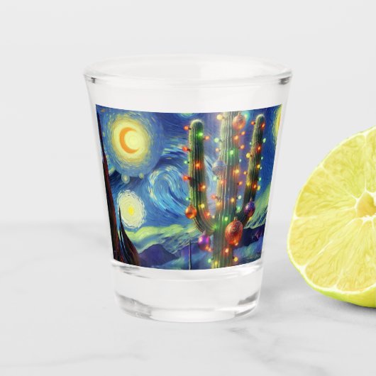 Kerstmis in de woestijn Zuidwest Saguaro Cactus Shot Glas (Voorkant)
