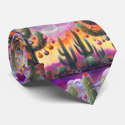 Kerstmis in de woestijn Zuidwest Saguaro Cactus Stropdas (Opgerold)