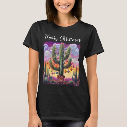 Kerstmis in de woestijn Zuidwest Saguaro Cactus T-shirt (Voorkant)