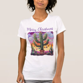 Kerstmis in de woestijn Zuidwest Saguaro Cactus T-shirt
