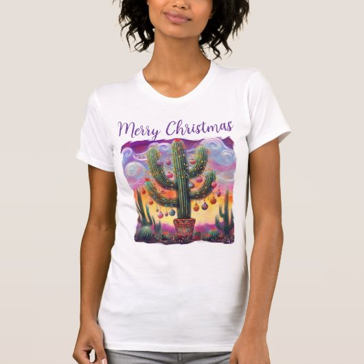 Kerstmis in de woestijn Zuidwest Saguaro Cactus T-shirt (Voorkant)