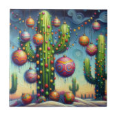 Kerstmis in de woestijn Zuidwest Saguaro Cactus Tegeltje (Voorkant)