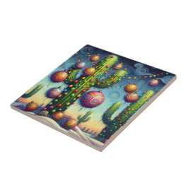 Kerstmis in de woestijn Zuidwest Saguaro Cactus Tegeltje