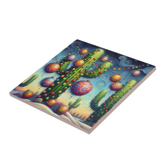 Kerstmis in de woestijn Zuidwest Saguaro Cactus Tegeltje (Zijkant)