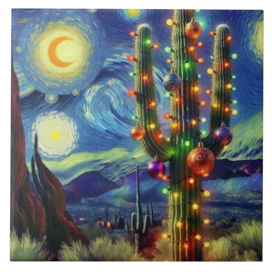 Kerstmis in de woestijn Zuidwest Saguaro Cactus Tegeltje (Voorkant)