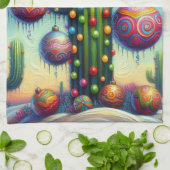 Kerstmis in de woestijn Zuidwest Saguaro Cactus Theedoek (Gevouwen)