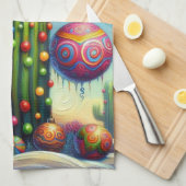 Kerstmis in de woestijn Zuidwest Saguaro Cactus Theedoek (Quarter Fold)