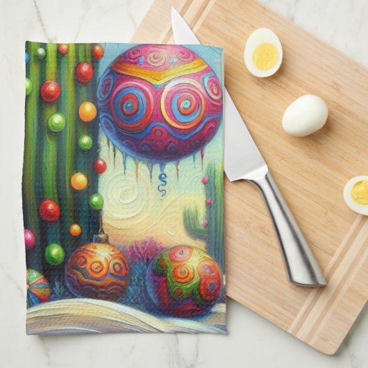 Kerstmis in de woestijn Zuidwest Saguaro Cactus Theedoek (Quarter Fold)