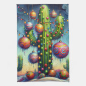Kerstmis in de woestijn Zuidwest Saguaro Cactus Theedoek (Verticaal)