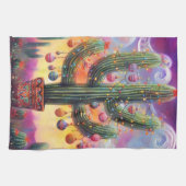 Kerstmis in de woestijn Zuidwest Saguaro Cactus Theedoek (Horizontaal)