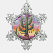 Kerstmis in de woestijn Zuidwest Saguaro Cactus Tin Sneeuwvlok Ornament (Voorkant)