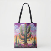 Kerstmis in de woestijn Zuidwest Saguaro Cactus Tote Bag (Voorkant)