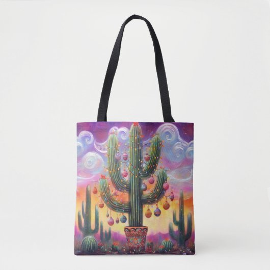 Kerstmis in de woestijn Zuidwest Saguaro Cactus Tote Bag (Voorkant)