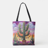 Kerstmis in de woestijn Zuidwest Saguaro Cactus Tote Bag (Achterkant)