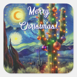 Kerstmis in de woestijn Zuidwest Saguaro Cactus Vierkante Sticker